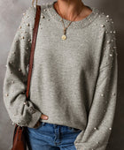 Pearl Drop Shoulder Round Neck Sweater