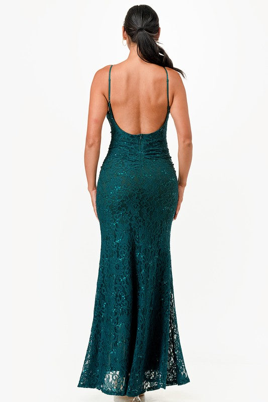 OPEN BACK LACE MERMAID DRESS