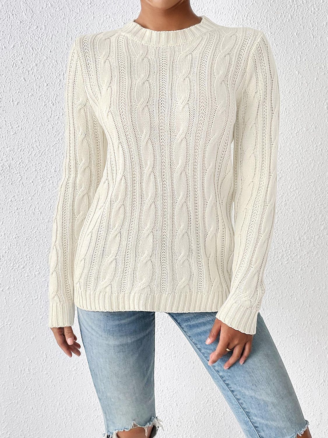 Cable-Knit Round Neck Sweater - Body By J'ne