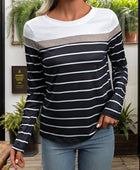 Perfee Striped Round Neck Long Sleeve T-Shirt