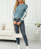 Flower Round Neck Long Sleeve Sweater