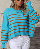 Striped Dropped Shoulder Round Neck Pullover Sweater