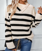 Buttoned Striped Long Sleeve Sweater