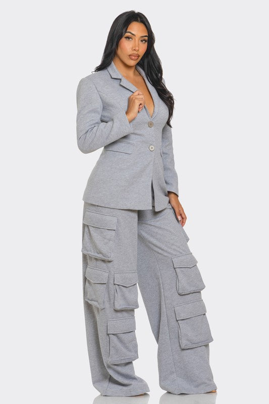 Structured Blazer and Cargo Pants Set