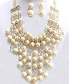 Mix Pearl Clear Beads Drop Statement Necklace Set