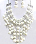 Mix Pearl Clear Beads Drop Statement Necklace Set