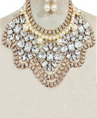 Crystal Flower Pearl Accent Statement Bib Necklace