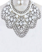 Crystal Flower Pearl Accent Statement Bib Necklace