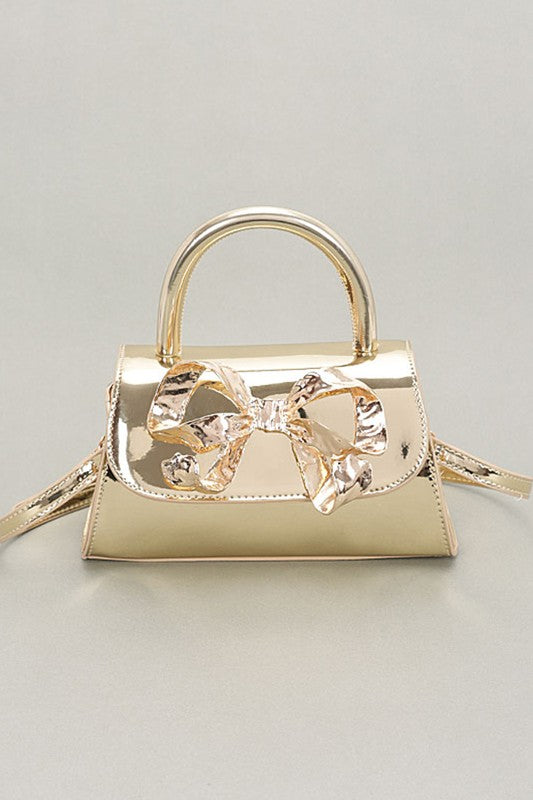 Metallic Bow Tie Mirror Top Handle Bag - Body By J'ne
