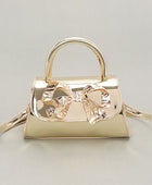 Metallic Bow Tie Mirror Top Handle Bag