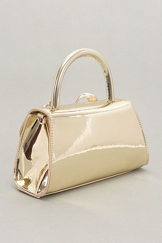 Metallic Bow Tie Mirror Top Handle Bag - Body By J'ne