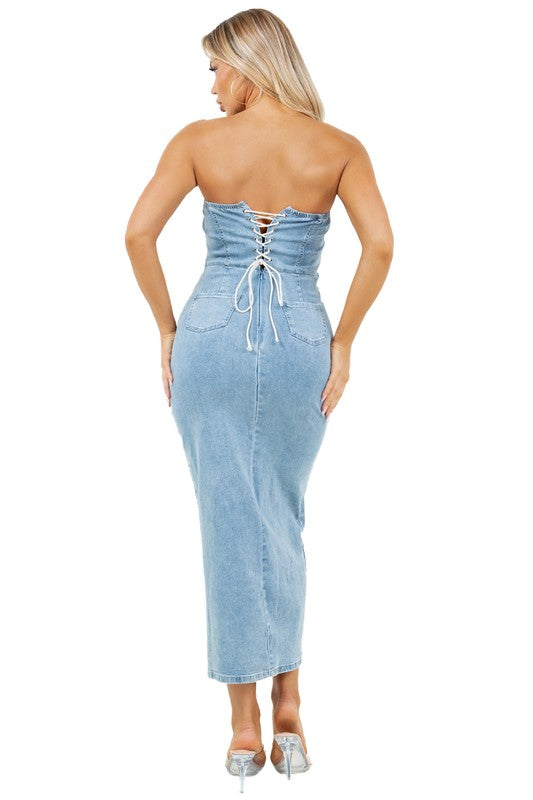 FOLLOW THROUGH MAXI DENIM DRESS - Body By J'ne