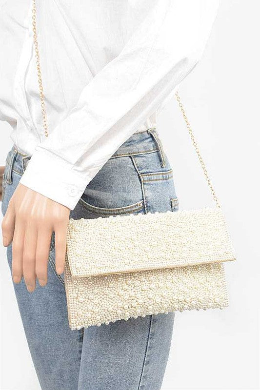 Pearl Studded Envelope Clutch Bag