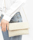 Pearl Studded Envelope Clutch Bag