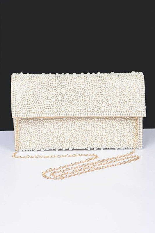 Pearl Studded Envelope Clutch Bag - Body By J'ne