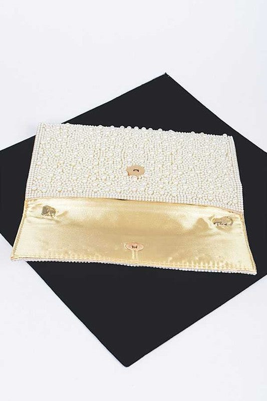 Pearl Studded Envelope Clutch Bag