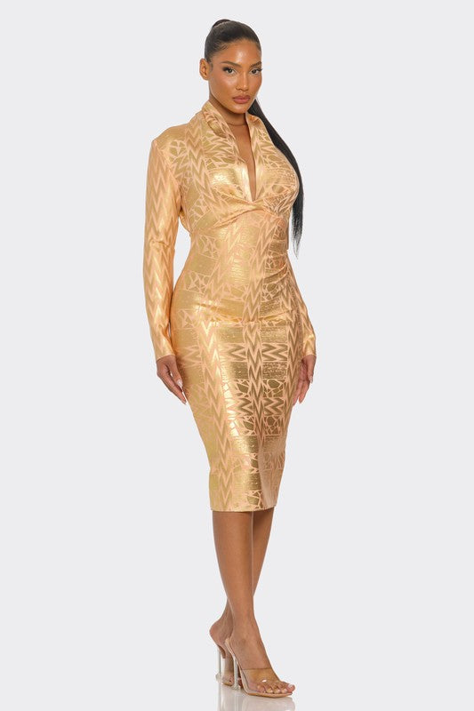 Metallic Zigzag Holiday Bandage dress - Body By J'ne