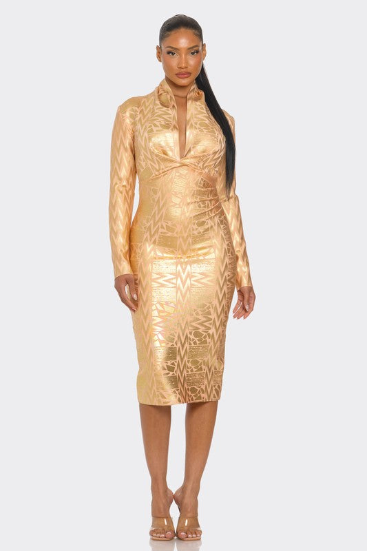Metallic Zigzag Holiday Bandage dress - Body By J'ne