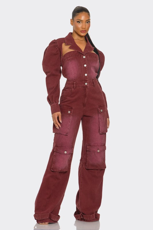 Vintage Inspired Utility Burgundy Jumpsuit - Body By J'ne