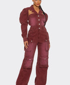 Vintage Inspired Utility Burgundy Jumpsuit