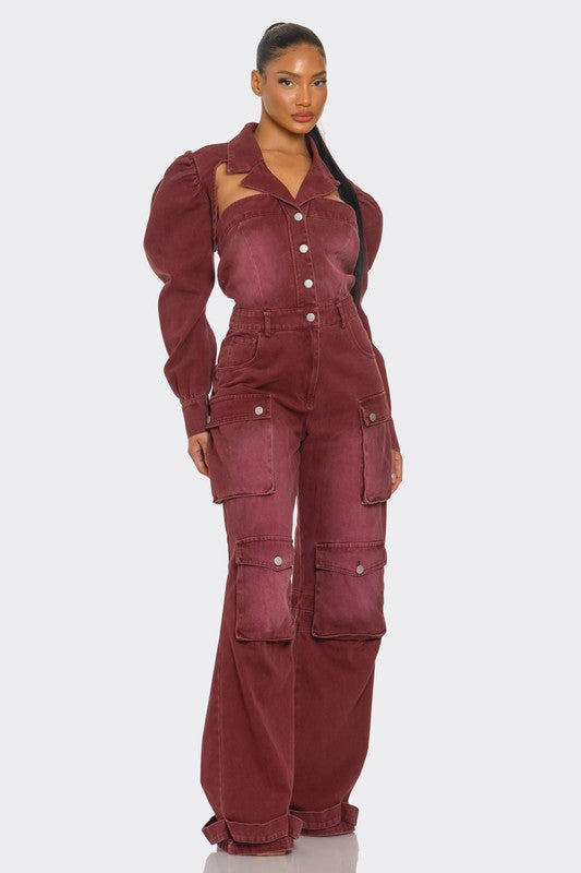 Vintage Inspired Utility Burgundy Jumpsuit - Body By J'ne