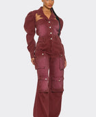 Vintage Inspired Utility Burgundy Jumpsuit