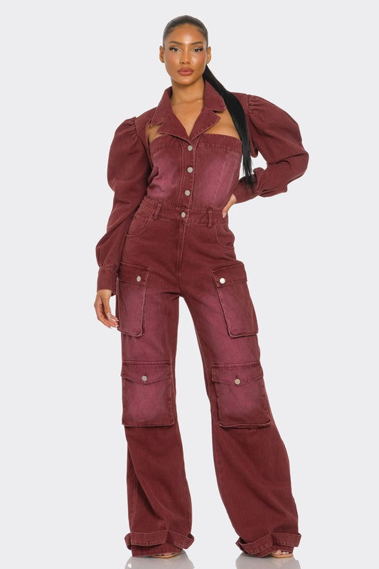 Vintage Inspired Utility Burgundy Jumpsuit