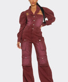 Vintage Inspired Utility Burgundy Jumpsuit