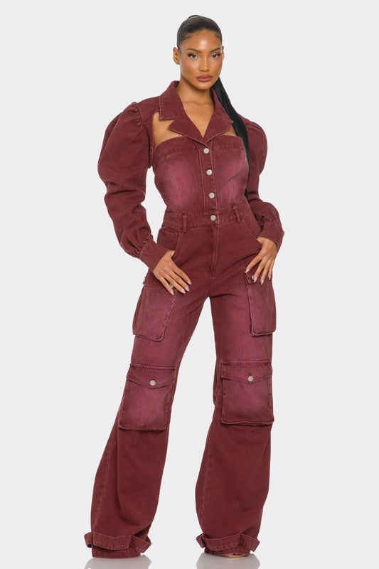 Vintage Inspired Utility Burgundy Jumpsuit - Body By J'ne
