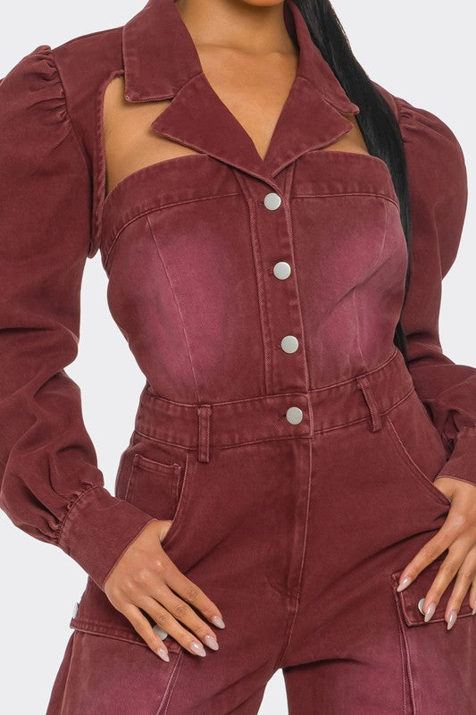 Vintage Inspired Utility Burgundy Jumpsuit - Body By J'ne