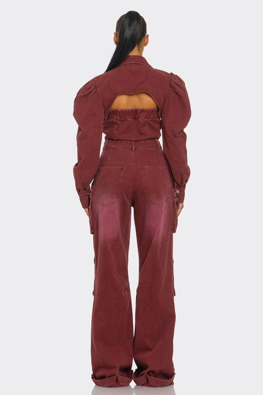 Vintage Inspired Utility Burgundy Jumpsuit - Body By J'ne