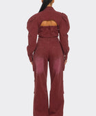 Vintage Inspired Utility Burgundy Jumpsuit