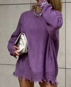 Distressed Round Neck Long Sleeve Sweater