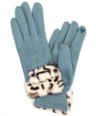 Leopard Printed Fur Trim Sueded Smart Gloves