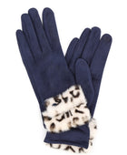 Leopard Printed Fur Trim Sueded Smart Gloves