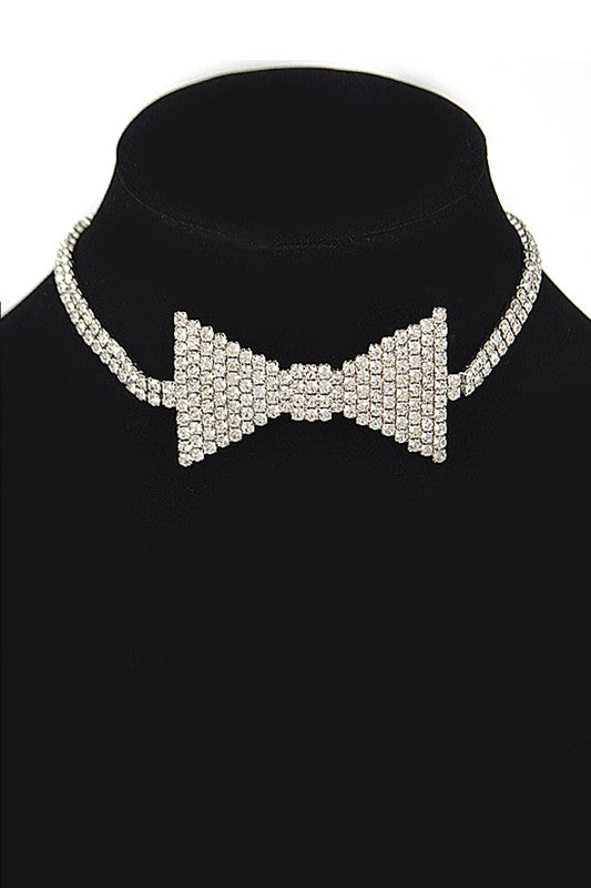 Rhinestone Bow Tie Iconic Choker Necklace - Body By J'ne