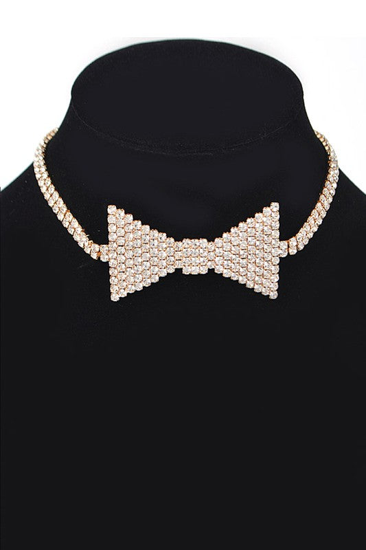 Rhinestone Bow Tie Iconic Choker Necklace - Body By J'ne