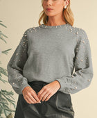 Pearl Drop Shoulder Round Neck Sweater