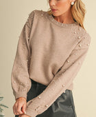 Pearl Drop Shoulder Round Neck Sweater