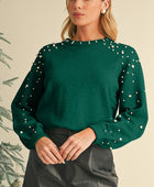 Pearl Drop Shoulder Round Neck Sweater