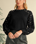 Pearl Drop Shoulder Round Neck Sweater