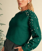 Pearl Drop Shoulder Round Neck Sweater