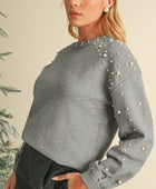 Pearl Drop Shoulder Round Neck Sweater