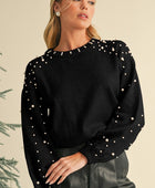 Pearl Drop Shoulder Round Neck Sweater