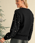 Pearl Drop Shoulder Round Neck Sweater