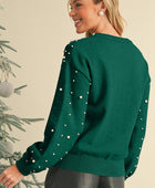 Pearl Drop Shoulder Round Neck Sweater