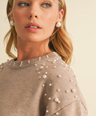 Pearl Drop Shoulder Round Neck Sweater