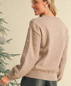 Pearl Drop Shoulder Round Neck Sweater