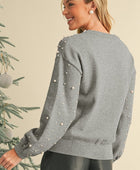 Pearl Drop Shoulder Round Neck Sweater