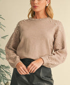 Pearl Drop Shoulder Round Neck Sweater